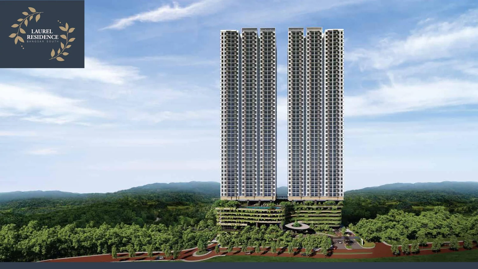 Rendering of the two Laurel Residence towers and landscaped podium in Bangsar South